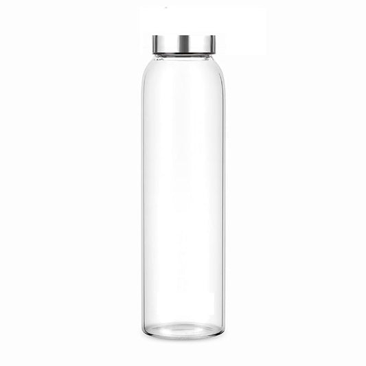 Glass Fridge Water Bottle with Steel Cap | Leak proof & detox water bottle glass | Wide mouth & Easy to Clean | Best Usage for Office/School/College | Set of 6, 800ml | Clear