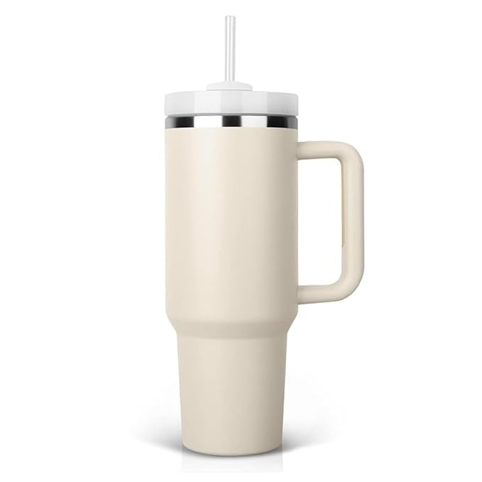 LIAN 1200ml Stainless Steel Tumbler with Handle & Steel Straw | Double Wall Vacuum Insulated Mug | Spill Proof Lid | Beer & Cold Drink Travel Cup