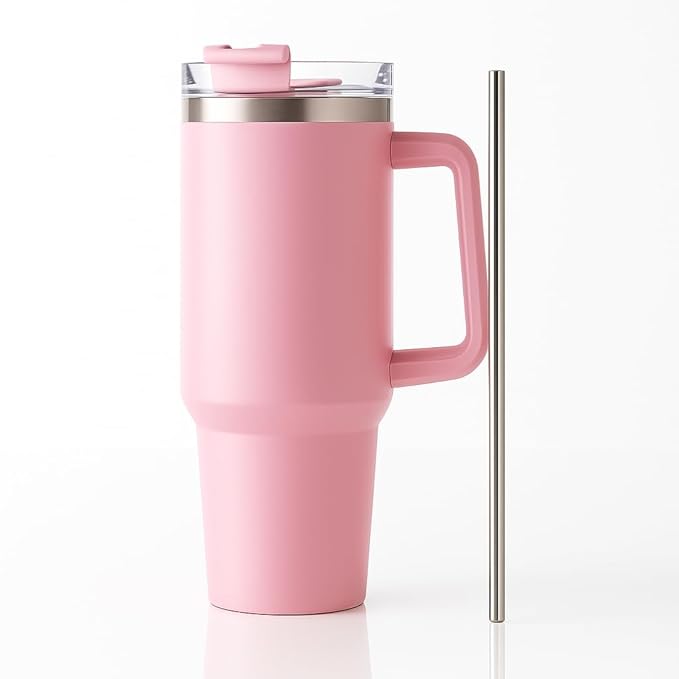 LIAN 1200ml Stainless Steel Tumbler with Handle & Steel Straw | Double Wall Vacuum Insulated Mug | Spill Proof Lid | Beer & Cold Drink Travel Cup