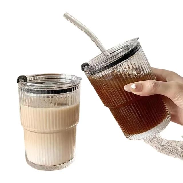 50ML Drink Coffee Glass Cup with Lid and Straw Best for for Juice Milk Coffee Green Tea Cup Reusable Sipper Bottle Travel Tumbler with lid and Straw Hot & Cold Drink Cups (1Pcs)