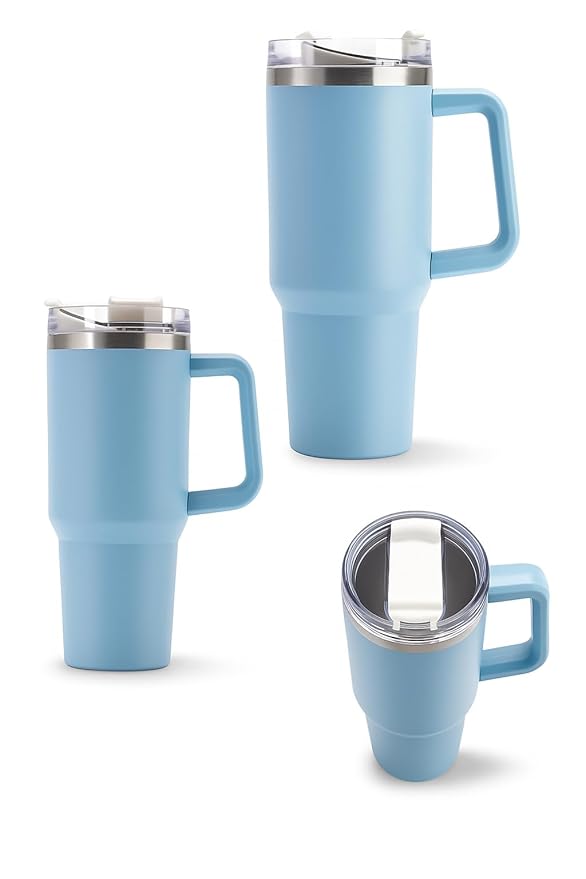 LIAN 1200ml Stainless Steel Tumbler with Handle & Steel Straw | Double Wall Vacuum Insulated Mug | Spill Proof Lid | Beer & Cold Drink Travel Cup