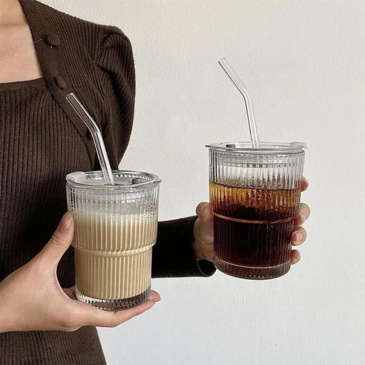 50ML Drink Coffee Glass Cup with Lid and Straw Best for for Juice Milk Coffee Green Tea Cup Reusable Sipper Bottle Travel Tumbler with lid and Straw Hot & Cold Drink Cups (1Pcs)