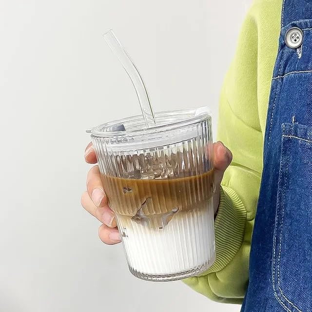 50ML Drink Coffee Glass Cup with Lid and Straw Best for for Juice Milk Coffee Green Tea Cup Reusable Sipper Bottle Travel Tumbler with lid and Straw Hot & Cold Drink Cups (1Pcs)