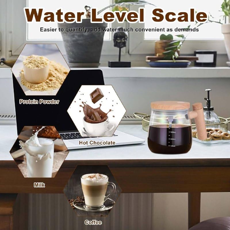 Electric Self-Stirring Coffee Mug Borosilicate Mixing Cup With Lid For Effortless Coffee, Milk, And Protein Powder Mixing At Home, Office, Or Travel (400 Ml, 1 Piece)