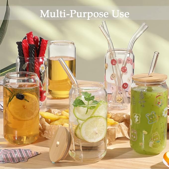 Ice Juice Drinks Glass Can Mug with Straw for Milk/Coffee/Green Tea Cup Set of 1-510ml Transparent Printed Can Shape Cup (Pack of 1) (Wooden LID CAN)