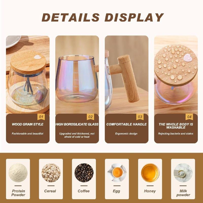 Electric Self-Stirring Coffee Mug Borosilicate Mixing Cup With Lid For Effortless Coffee, Milk, And Protein Powder Mixing At Home, Office, Or Travel (400 Ml, 1 Piece)