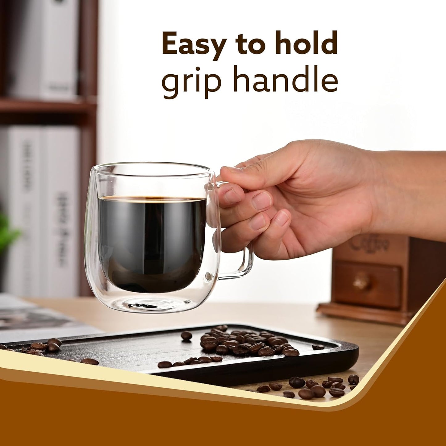 Double Wall Glass Cups, 260 Ml, Insulated Tea & Coffee Cups, Hot & Cold Drinks, Tea, Milk, Cappuccino, Juice, Microwave Safe, Stylish Espresso Chocolate Beverage, Pack of 1