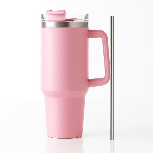 LIAN 1200ml Stainless Steel Tumbler with Handle & Steel Straw | Double Wall Vacuum Insulated Mug | Spill Proof Lid | Beer & Cold Drink Travel Cup