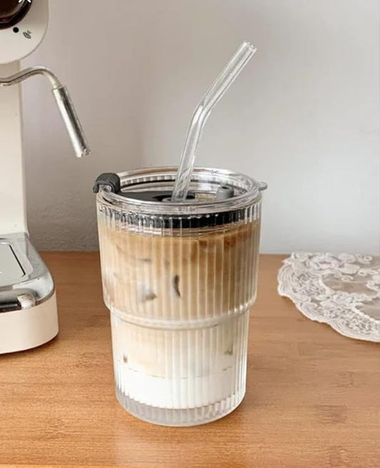 50ML Drink Coffee Glass Cup with Lid and Straw Best for for Juice Milk Coffee Green Tea Cup Reusable Sipper Bottle Travel Tumbler with lid and Straw Hot & Cold Drink Cups (1Pcs)