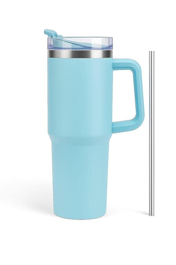 LIAN 1200ml Stainless Steel Tumbler with Handle & Steel Straw | Double Wall Vacuum Insulated Mug | Spill Proof Lid | Beer & Cold Drink Travel Cup
