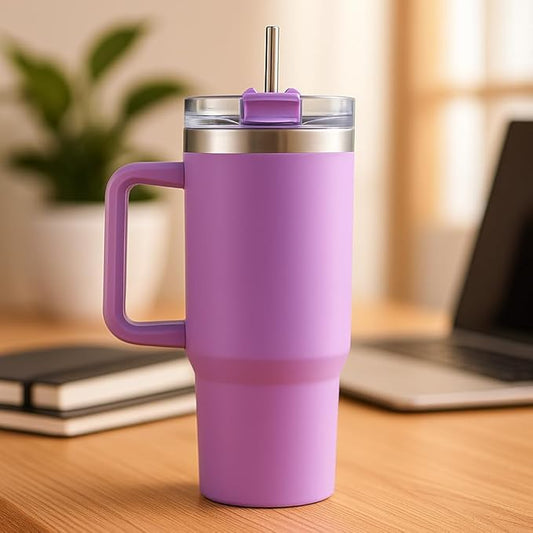 LIAN 1200ml Stainless Steel Tumbler with Handle & Steel Straw | Double Wall Vacuum Insulated Mug | Spill Proof Lid | Beer & Cold Drink Travel Cup