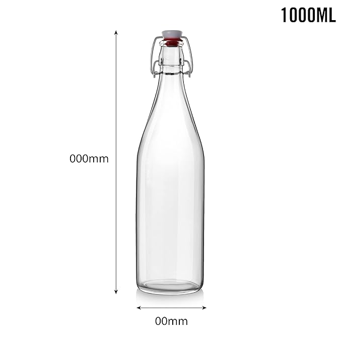 Glass Water Bottle Set of 3, 1000ml Transparent | Freezer Safe & Leakproof Flip Cap | Stylish & Unique Design | Durable & Scratch Proof | Fridge Bottle for Juice, Milk & Cold Beverages