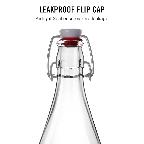 Glass Water Bottle Set of 3, 1000ml Transparent | Freezer Safe & Leakproof Flip Cap | Stylish & Unique Design | Durable & Scratch Proof | Fridge Bottle for Juice, Milk & Cold Beverages