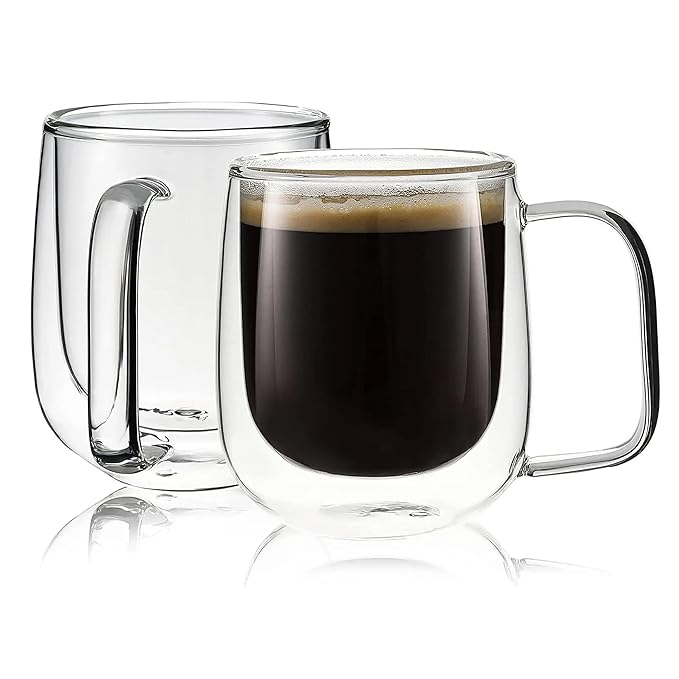 Double Wall Glass Cups, 260 Ml, Insulated Tea & Coffee Cups, Hot & Cold Drinks, Tea, Milk, Cappuccino, Juice, Microwave Safe, Stylish Espresso Chocolate Beverage, Pack of 1