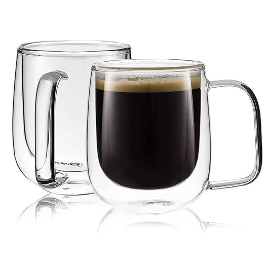 Double Wall Glass Cups, 260 Ml, Insulated Tea & Coffee Cups, Hot & Cold Drinks, Tea, Milk, Cappuccino, Juice, Microwave Safe, Stylish Espresso Chocolate Beverage, Pack of 1