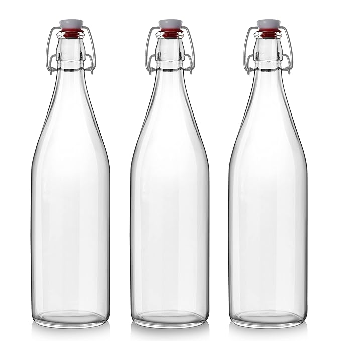 Glass Water Bottle Set of 3, 1000ml Transparent | Freezer Safe & Leakproof Flip Cap | Stylish & Unique Design | Durable & Scratch Proof | Fridge Bottle for Juice, Milk & Cold Beverages